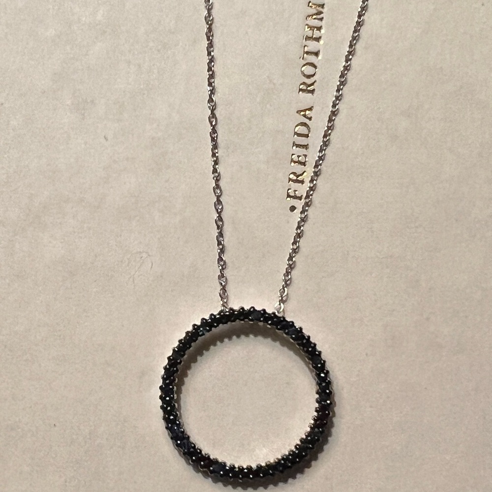 FREIDA ROTHMAN Dark Blue Circle Pendant Necklace